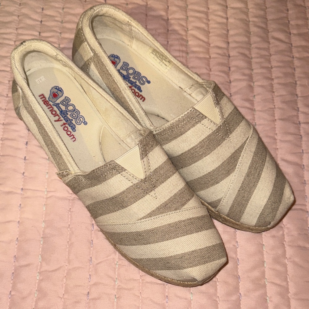 BOBS from Skechers Beige Striped Women's Shoes With Memory Foam Insoles
